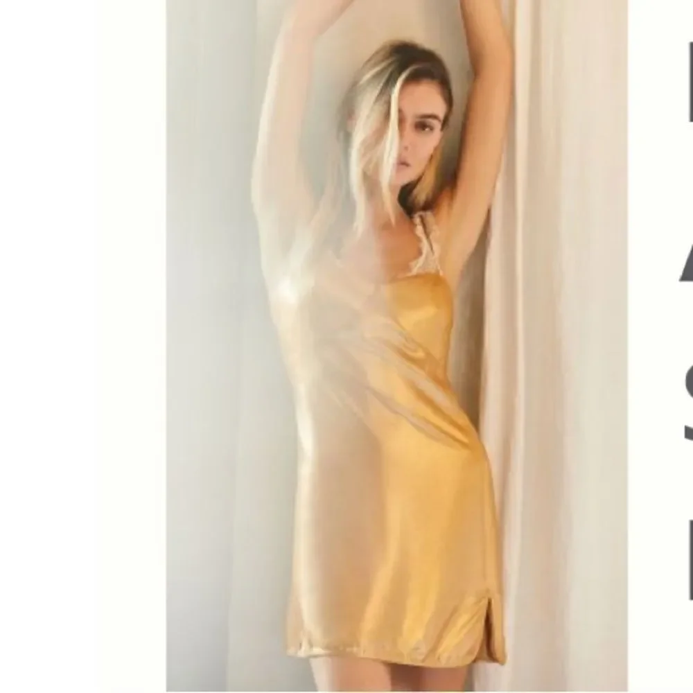NWT BY ANTHROPOLOGIE SATIN SLIP DRESS Gold XL